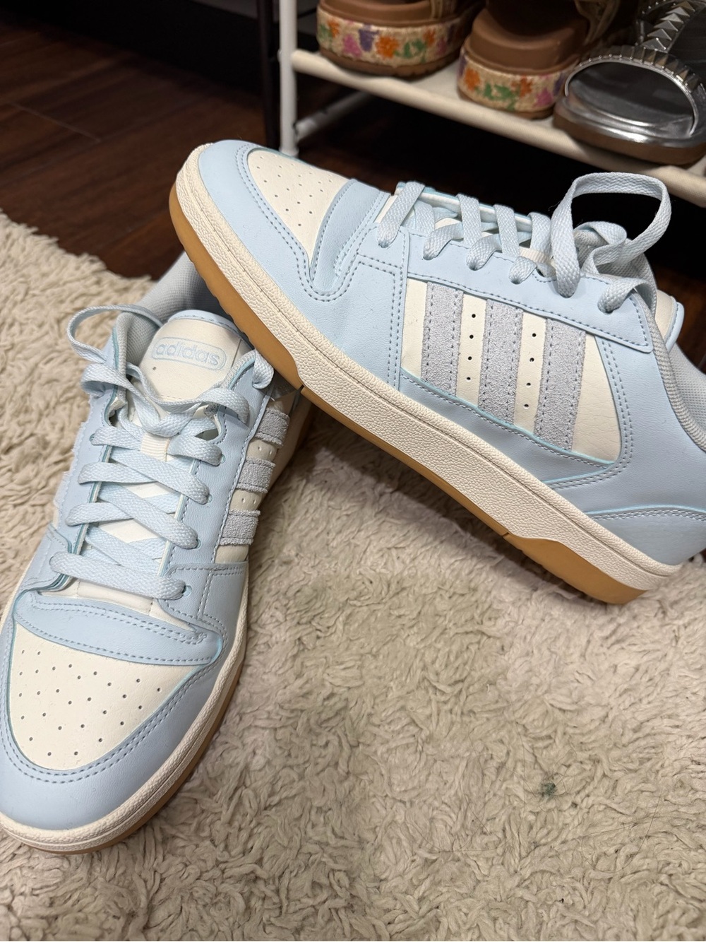 adidas Women’s Pastel Blue and White Low-Top Sneakers with Gum Sole